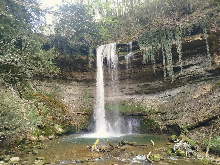 The Cascade du Dard, a waterfall in the Nozon gorge near Romainmôtier