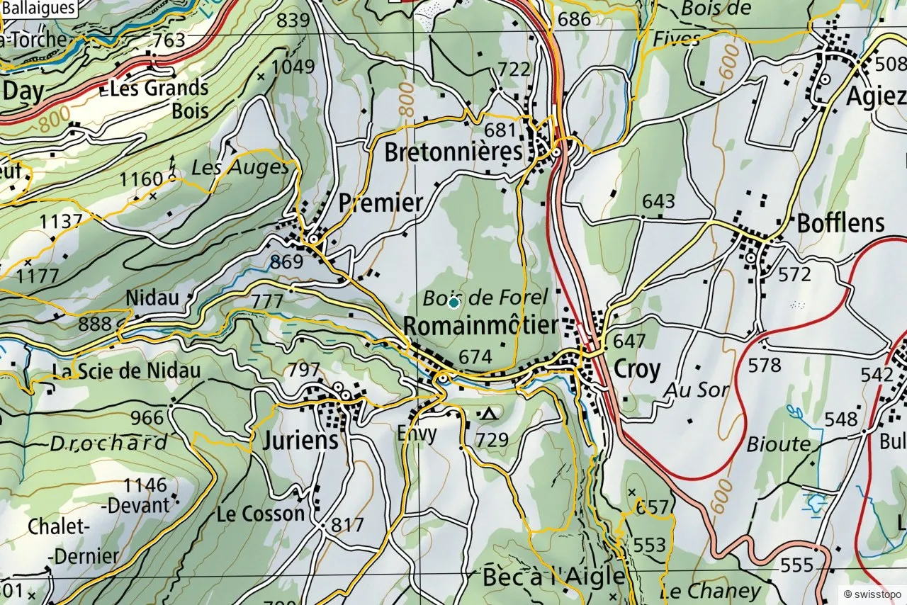 Official swisstopo map of the marked hiking trails around Cascade du Dard