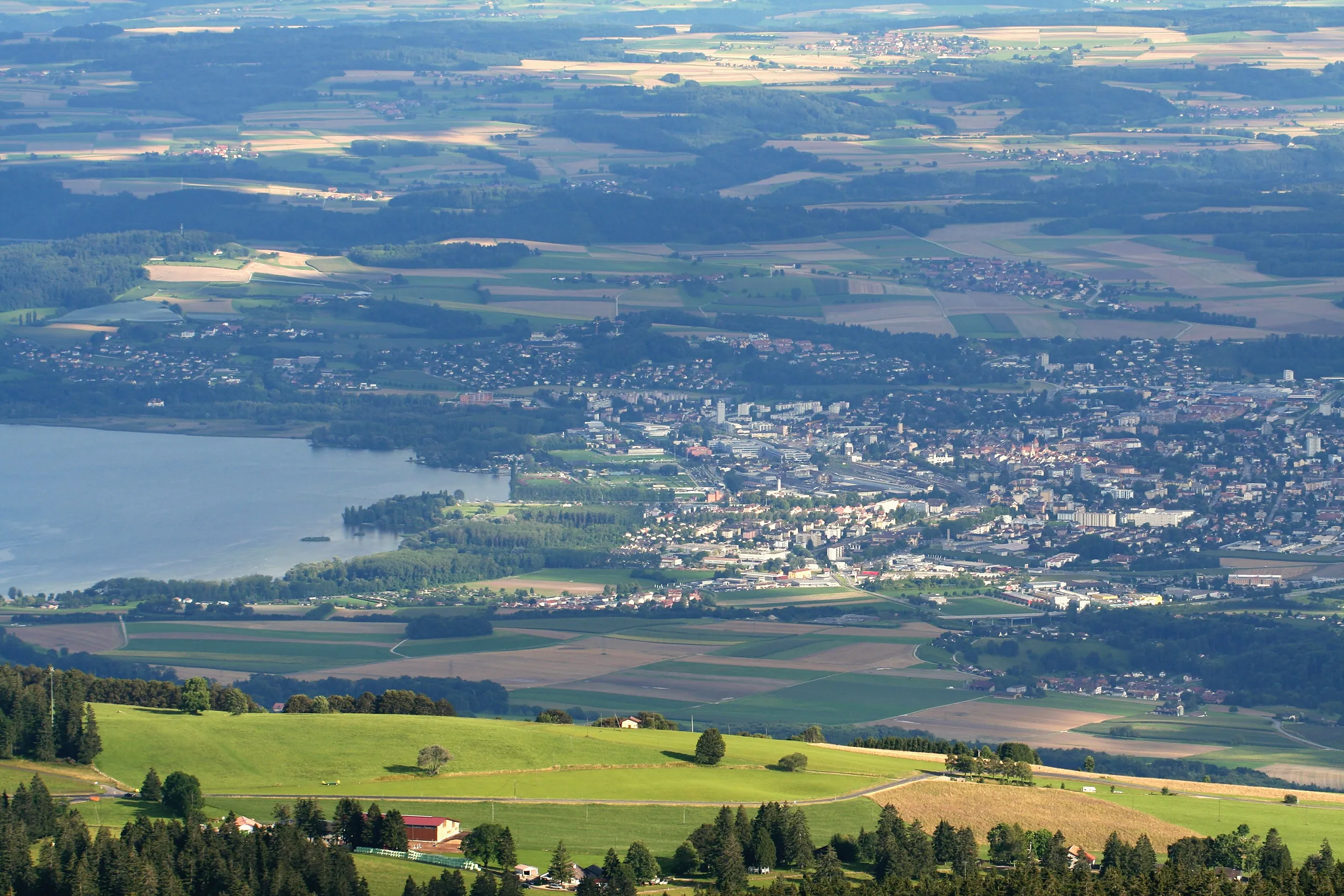 Yverdon and Lake Neuchâtel seen from Le Chasseron