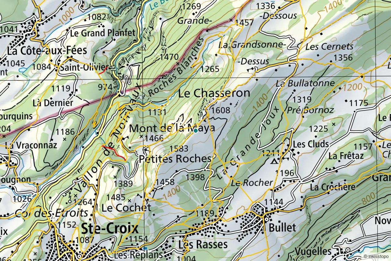 Official swisstopo map of the marked hiking trails around Le Chasseron