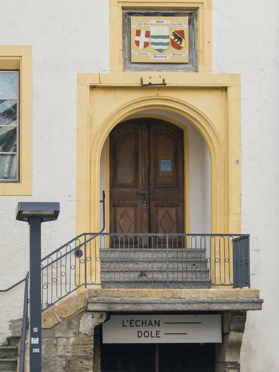The arched doorway of the Château d'Yverdon, the town's Savoyard castle and museum