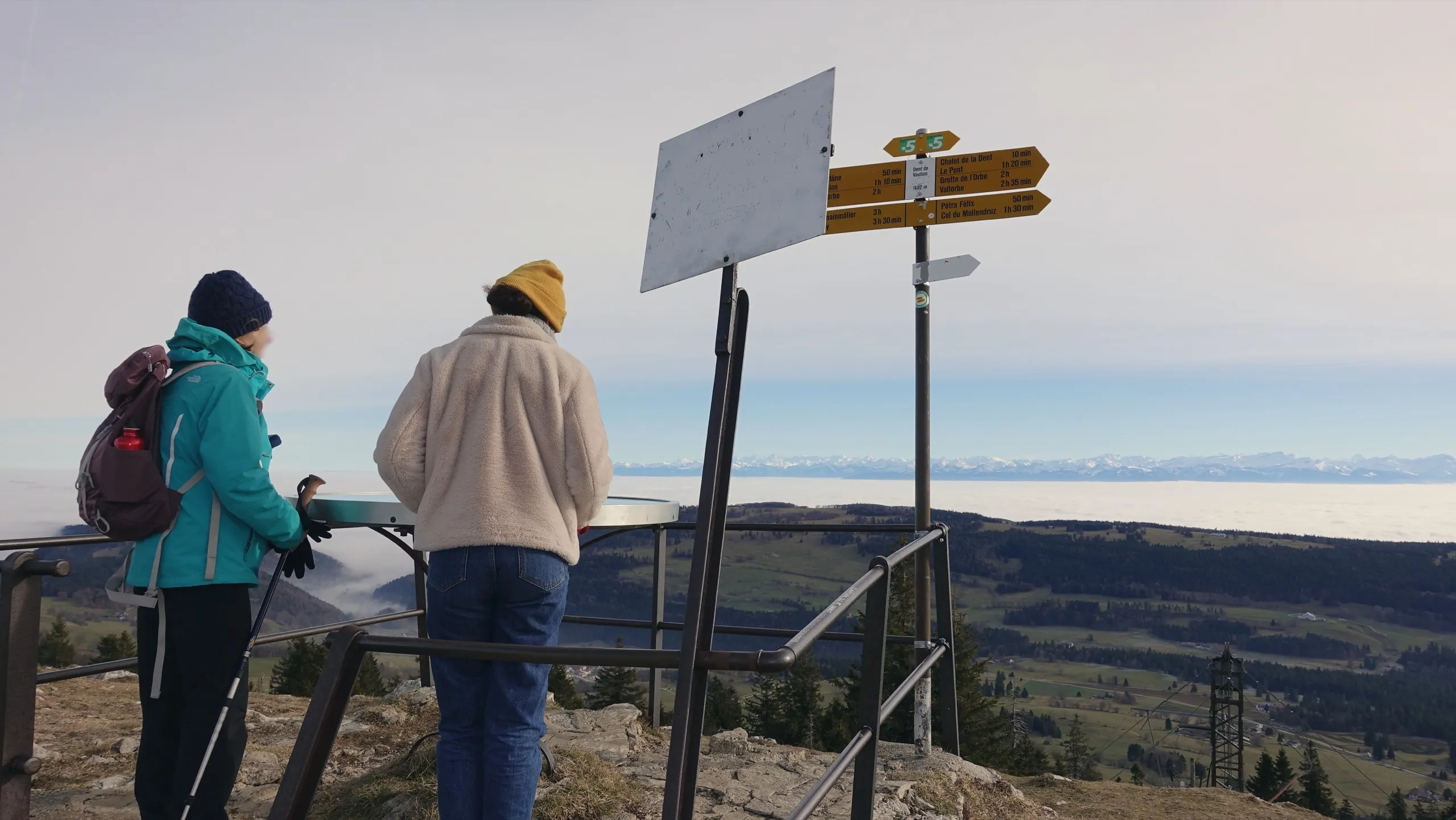 Walkers on the Dent de Vaulion, above the Vallée de Joux