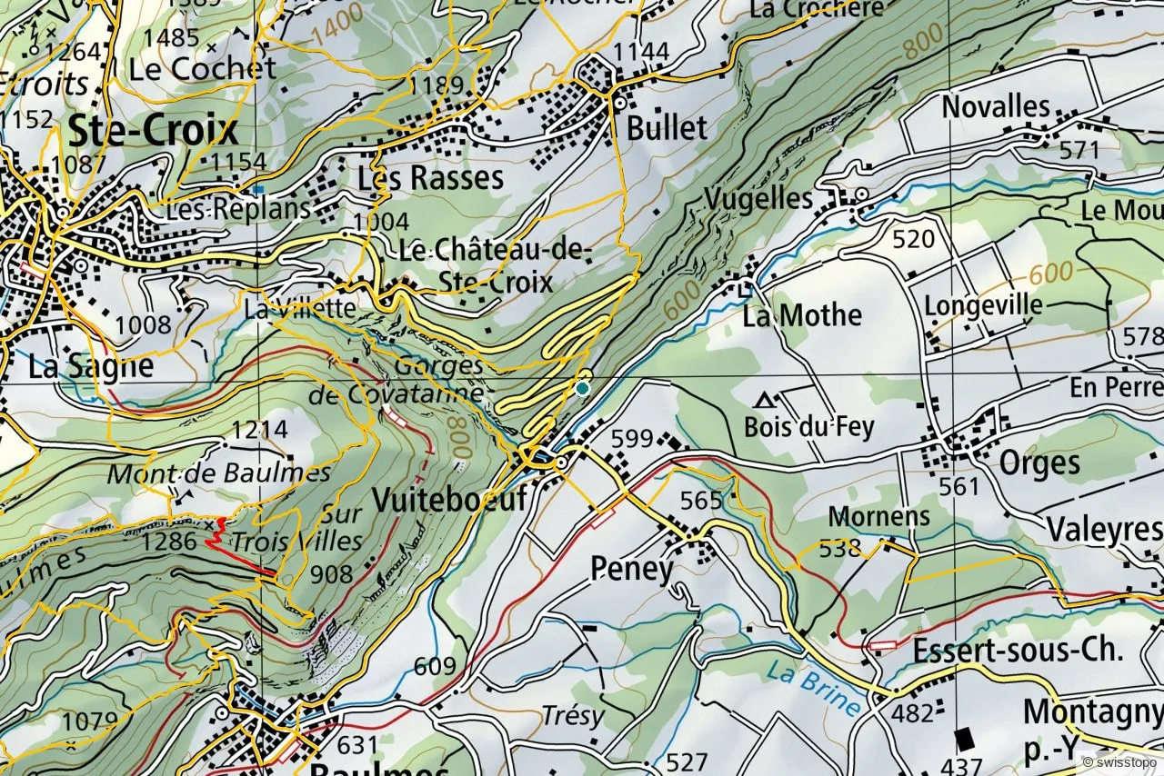 Official swisstopo map of the marked hiking trails around Gorges de Covatannaz
