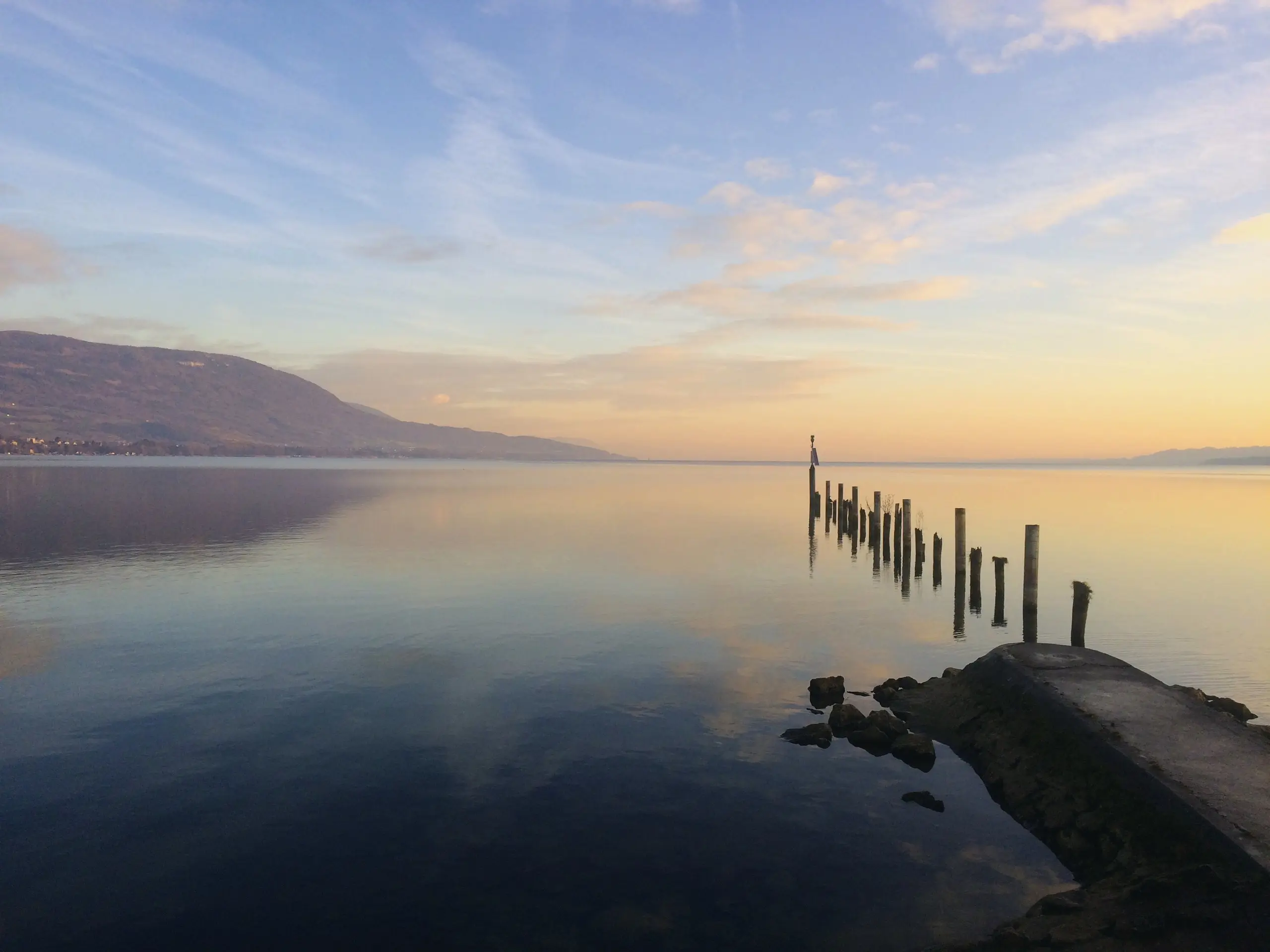 Lake Neuchâtel at sunrise, seen from Yverdon
