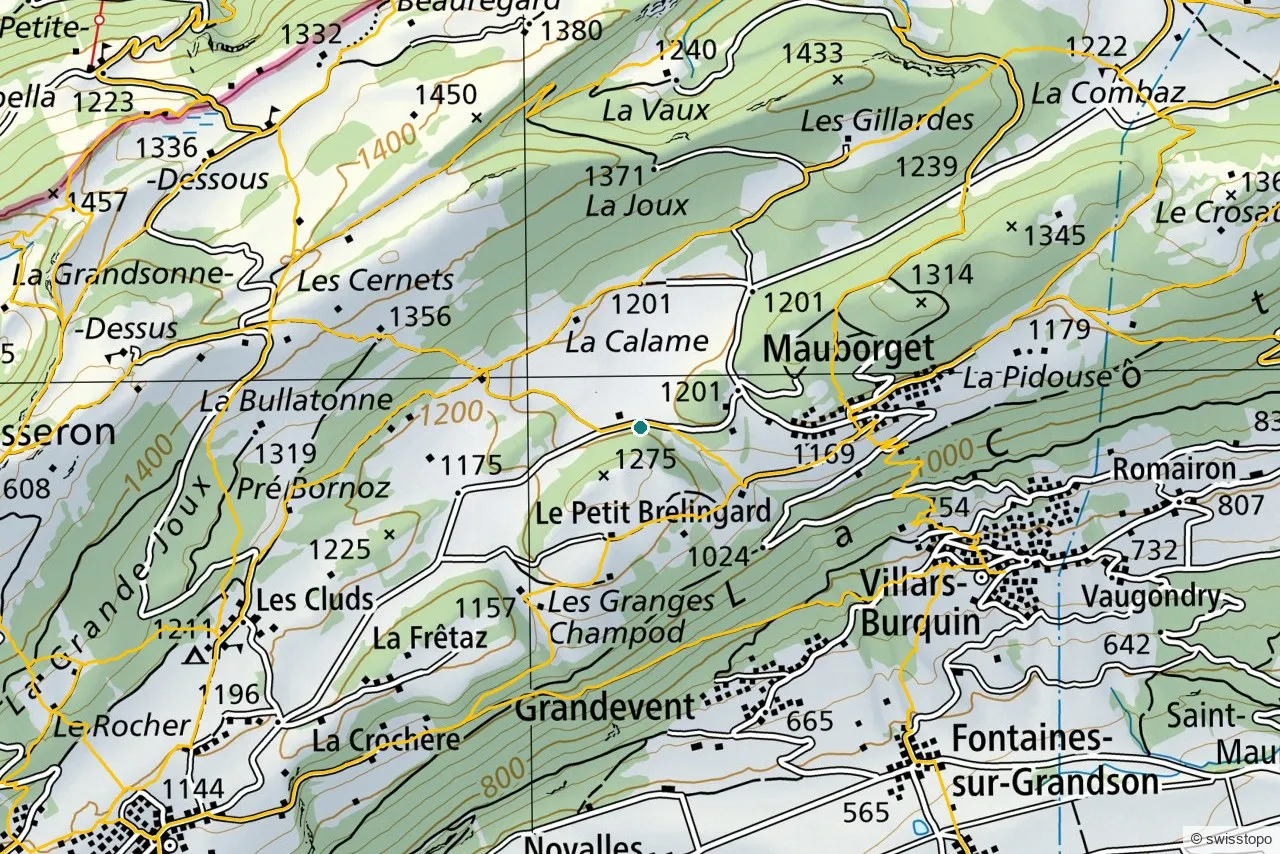 Official swisstopo map of the marked hiking trails around Tour du Mont Aubert