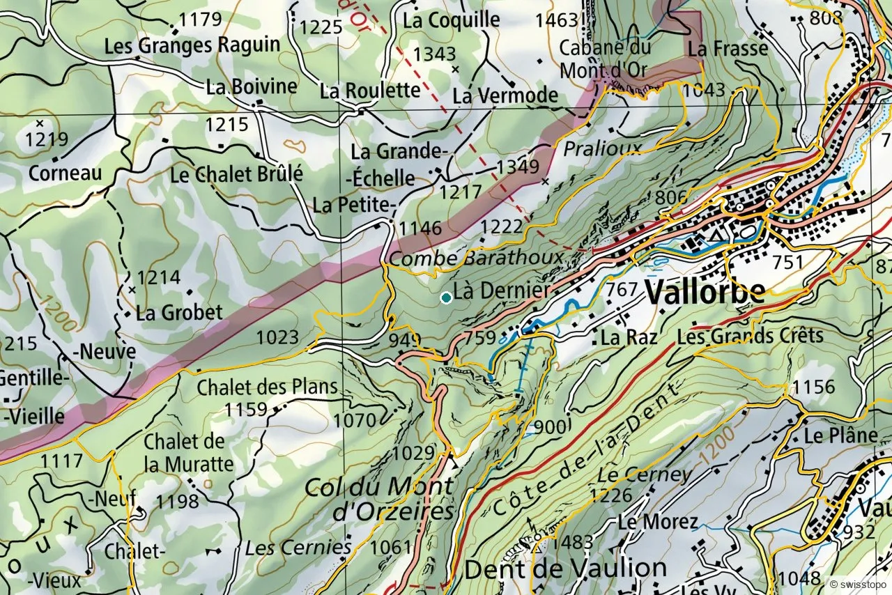 Official swisstopo map of the marked hiking trails around Mont d'Or