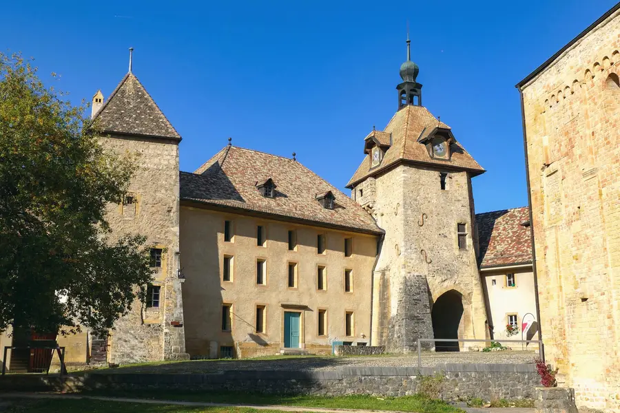 The abbey of Romainmôtier-Envy, in its Jura valley