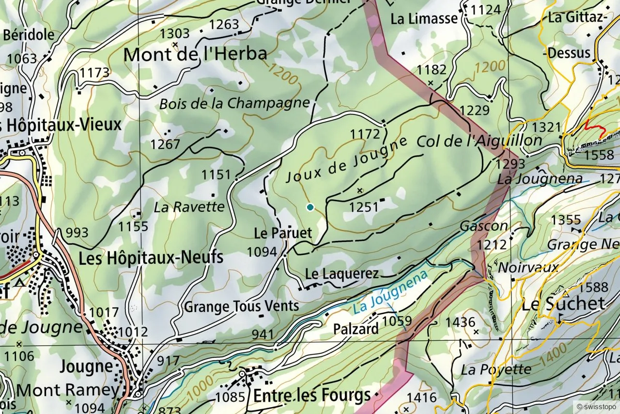 Official swisstopo map of the marked hiking trails around La Traversée du Suchet