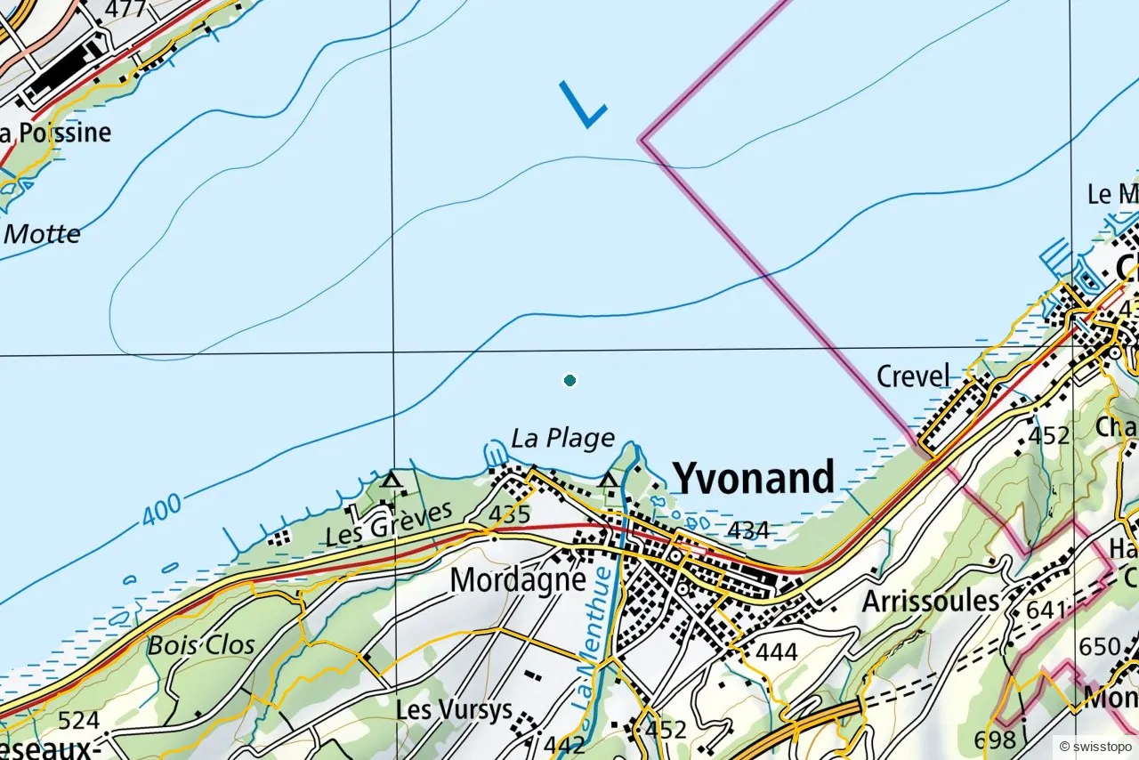 Official swisstopo map of the marked hiking trails around Three Lakes Trail (Yverdon to Murten)