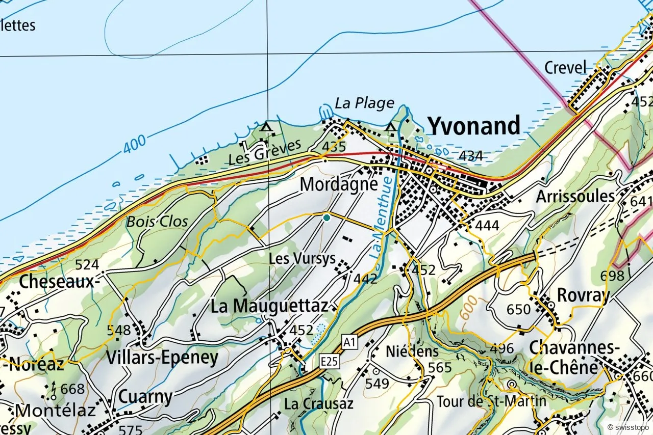 Official swisstopo map of the marked hiking trails around The Vaux Valley