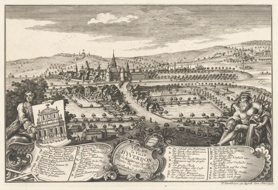 Yverdon from the south, a 1756 engraving
