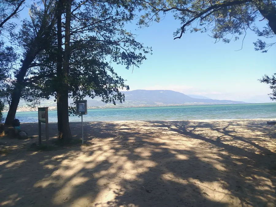 Yverdon's lakeside beach, looking across to the Jura